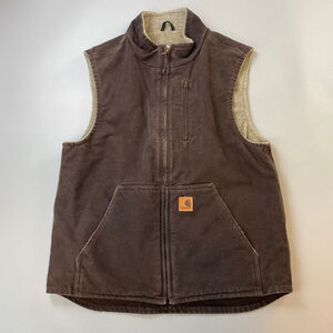 Carhartt Vest Brown Mens Medium Canvas Work Vest Sherpa Lined Gorpcore Utility